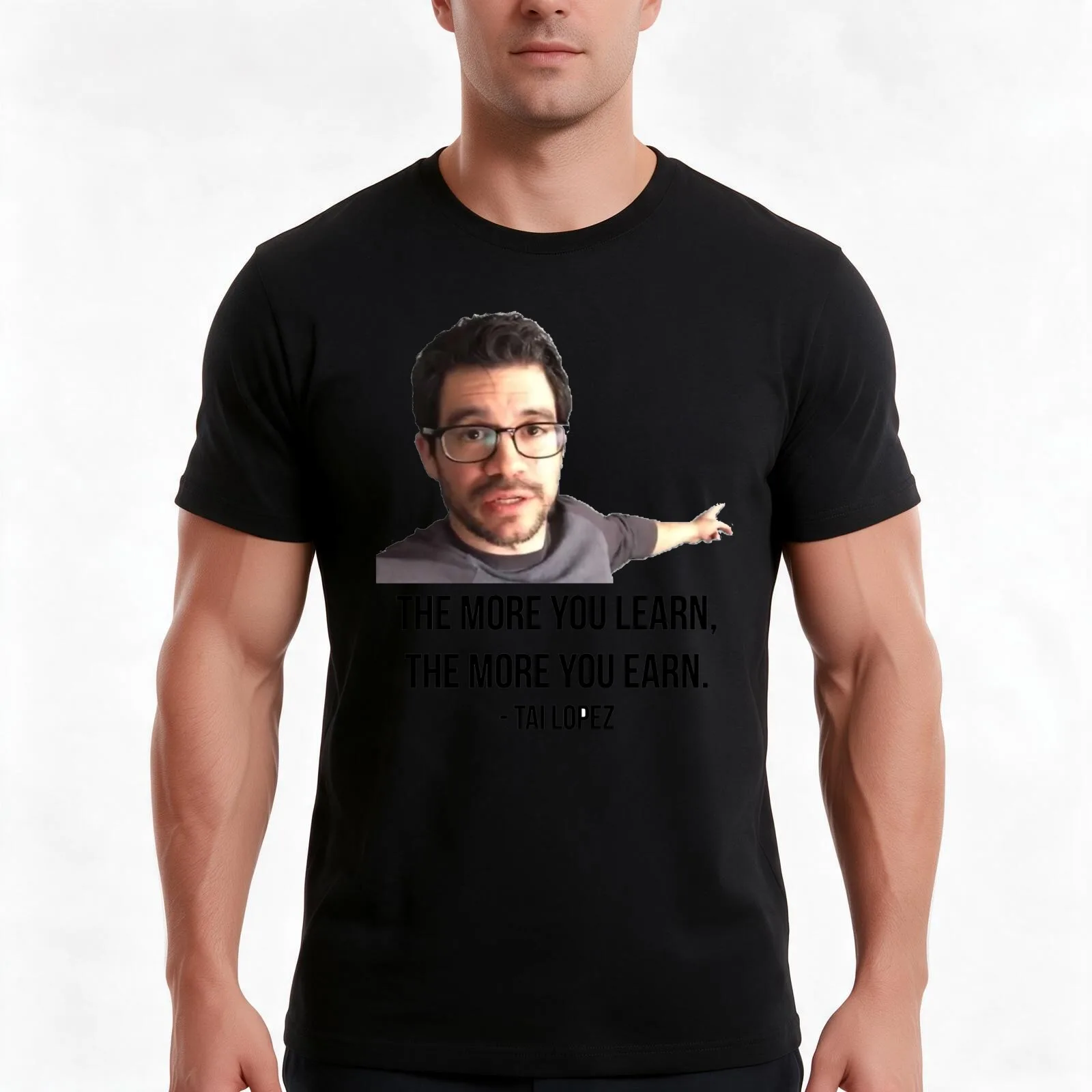Tai Lopez the More You Learn T-Shirt, Summer Casual Cotton Tee, Oversized Streetwear Tops, Vintage Graphic Print, 100% Cotton