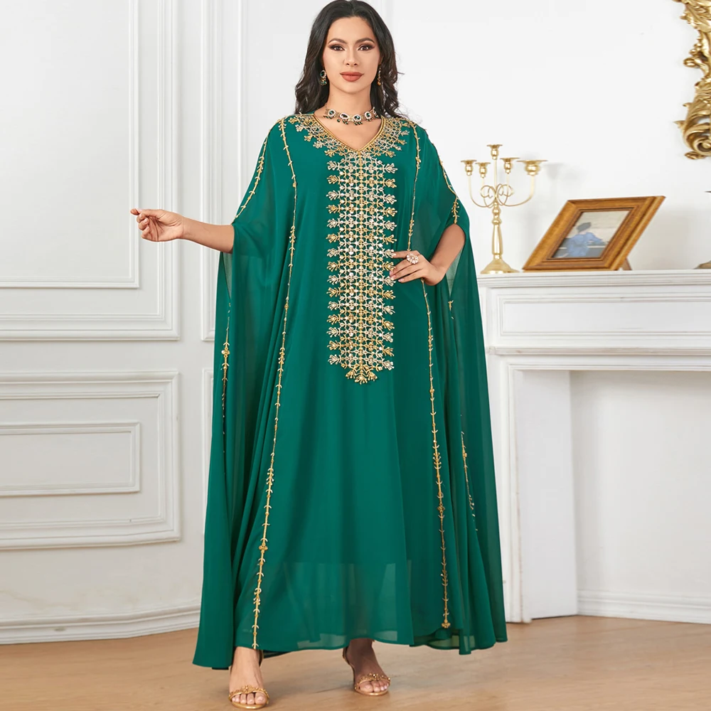 ดูไบ Abaya มุสลิมผู้หญิงชีฟองชุดราตรีชุดราตรีเสื้อคลุม Jalabiya ตุรกี Kaftan Kebaya Caftan Marocain Femme Robe Gown