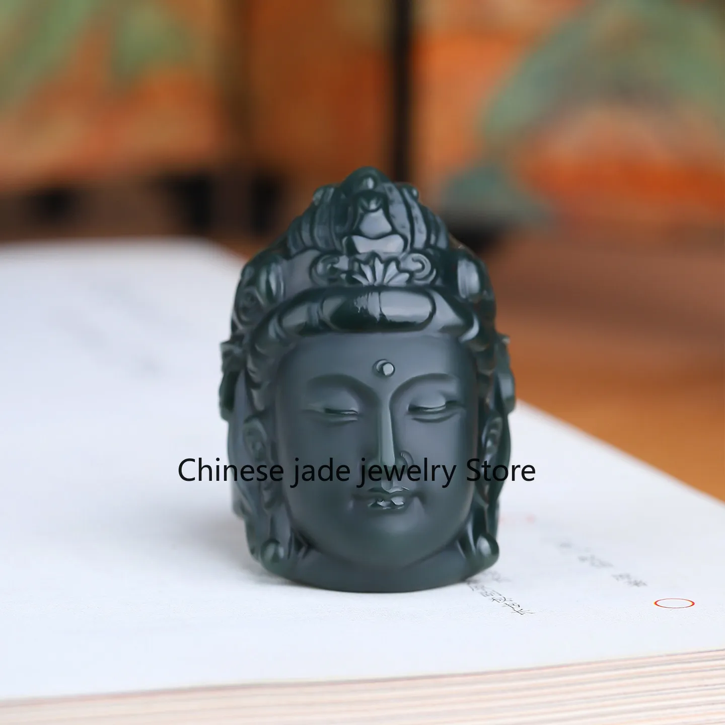 Natural genuine Xinjiang Hetian jade Guanyin jade finger wrench fine material sapphire Guanyin head jade ring men's and women's
