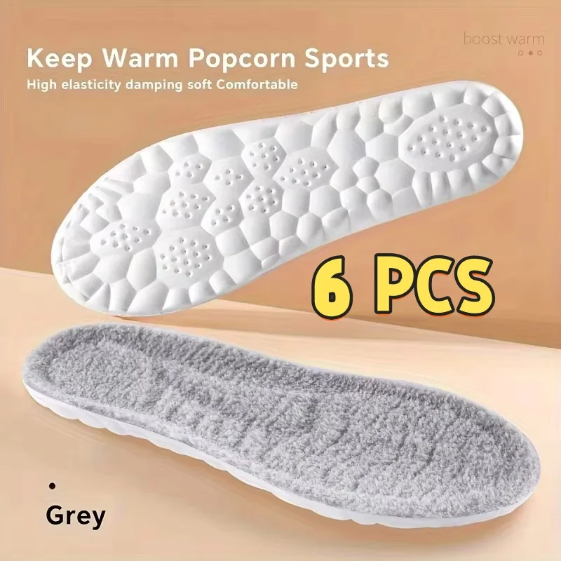 

6 PCS Fleece Padded Insoles Soft Breathable High-elasticity Shock Absorption Shoe Pad For Men Women Latex Massage Insole