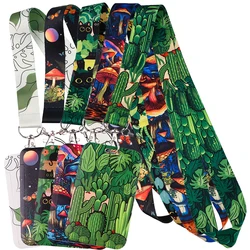 Green Plant Mushrooms Cactus Card Holder Keys Lanyard Neck Strap for Card Badge Gym Phone Straps Keychain Keyring Accessories