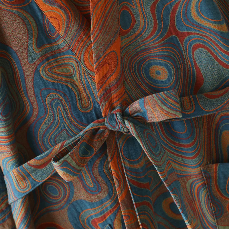 ثوب نوم قطني منسوج ملون للنساء بيجامة كيمونو مع جيوب مزدوجة وحزام ملابس منزلية #4