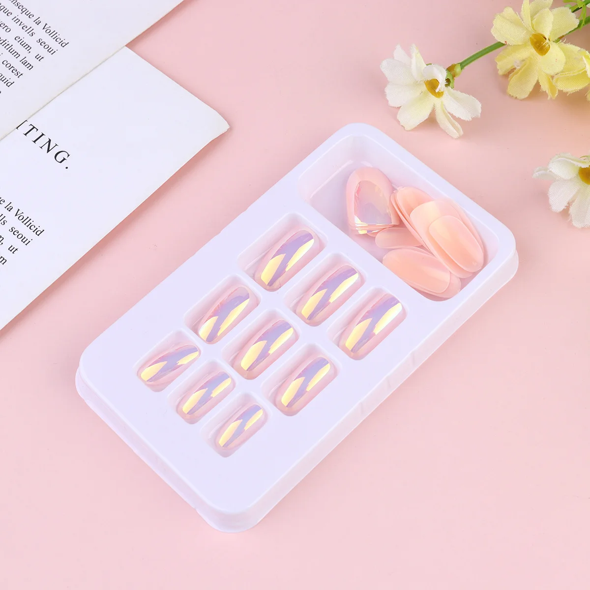 

24Pcs Bright Color Nail Sticker Set Shiny Full Fake Nails Safe for Christmas Halloween Birthday Party Daily Use