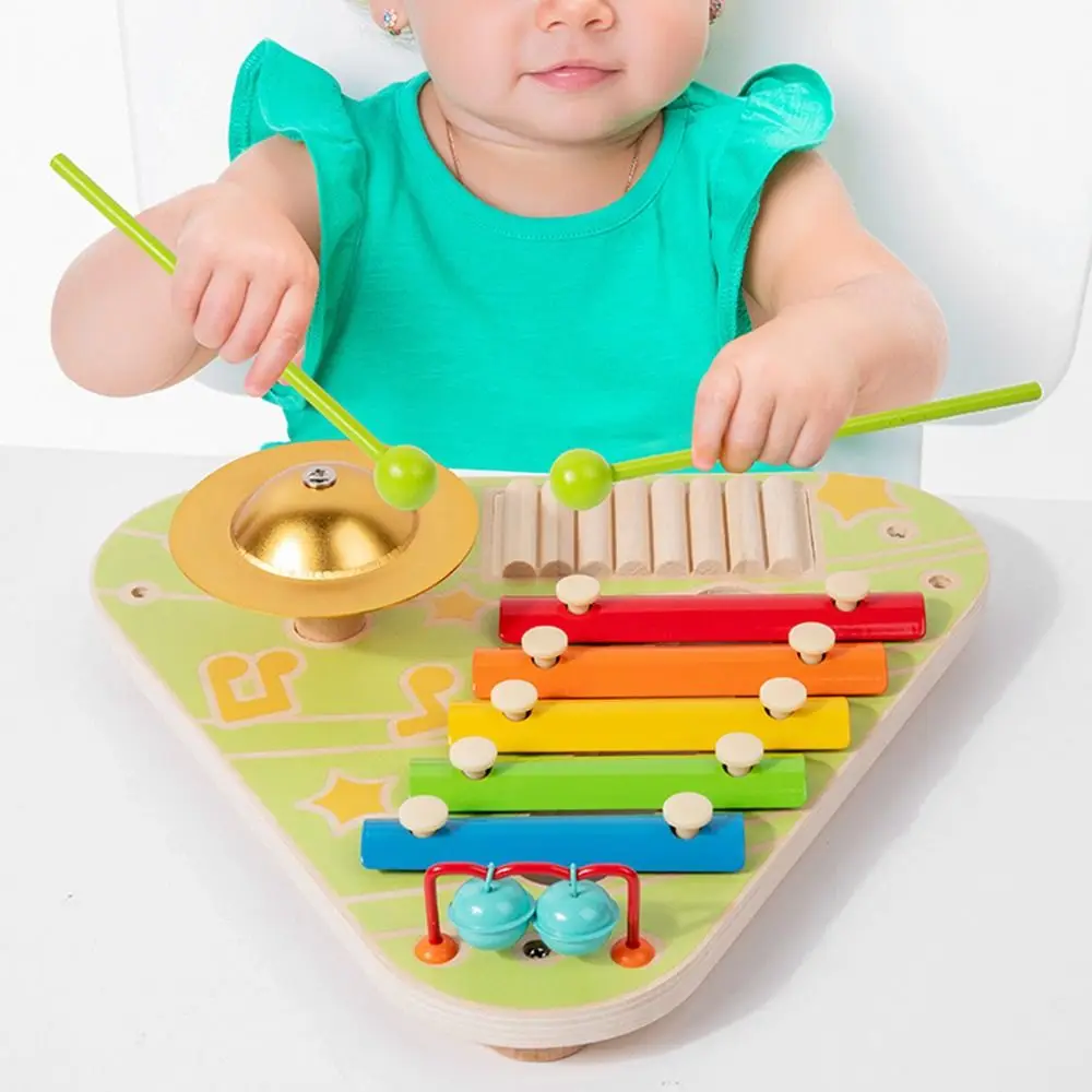 Instrumento de percusión manual 4 en 1, sonido, música, aprendizaje, xilófono de 5 escalas con mazo, juguetes interactivos de madera Montessori