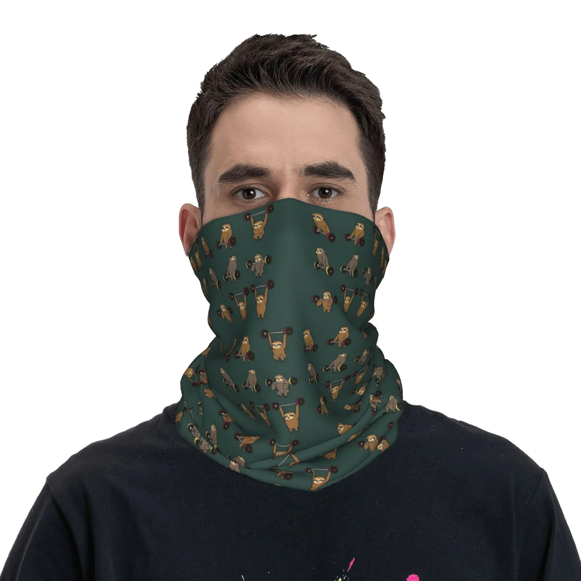 Funny sloth weightlifting Bandana Neck Cover Printed Magic Scarf Multi-use Headwear Hiking Fishing For Men Women Adult Washable