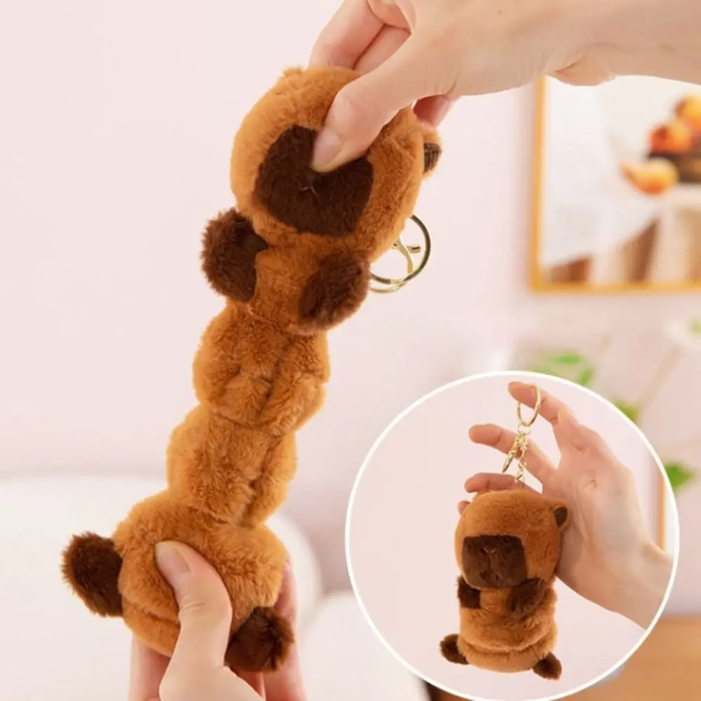 신축성 있는 카피바라 봉제 키체인과 거북이 만화 봉제 커플 키체인 10cm 회전 가능한 카피바라 봉제 인형 커플