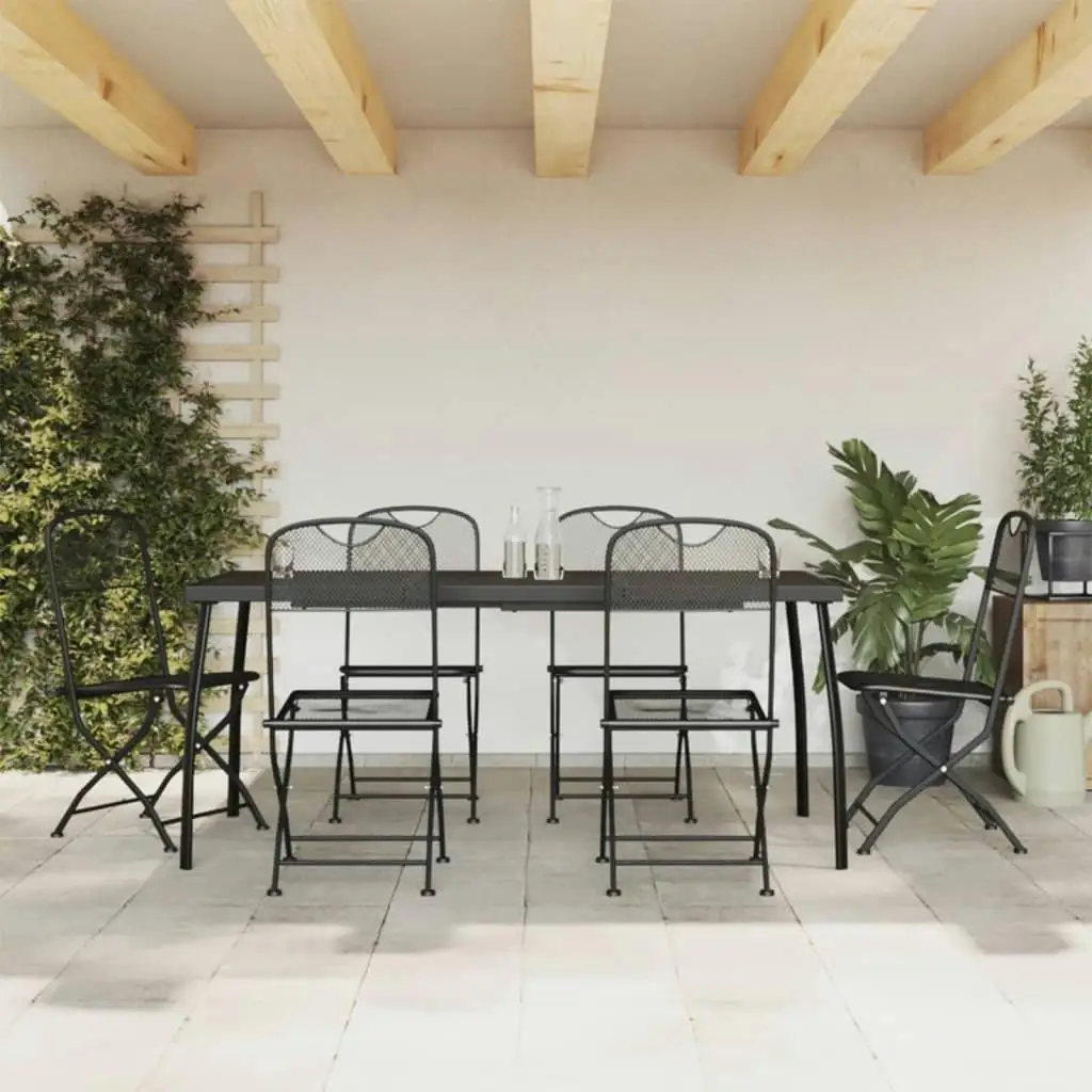 

Garden Dining Set Foldable Metal Mesh Anthracite Outdoor Table and Chairs Furniture