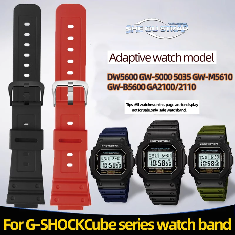 Red Black 16mm Watch Accessories Resin Silicone For Casio DW5600 GW-5000 5035 GW-M5610 GW-B5600 GA2100/2110 Rubber Watchband