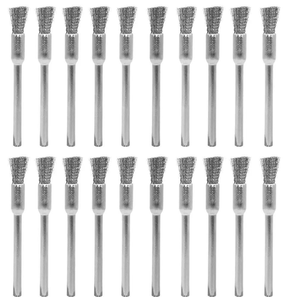 Steel Cleaning End Brushes Pen 1/5″(5mm) x 1/8″(3mm) Wire Brush Rust Paint Removal Bits Polishing Rotary Tools