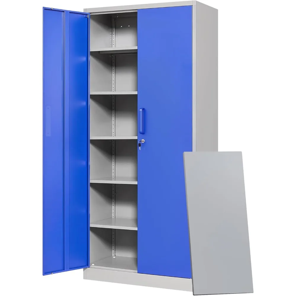 Gabinetes de almacenamiento de garaje de metal con puerta cerradura y estantes ajustables, gabinetes de herramientas de acero para el hogar, la oficina, el almacén Organisieren