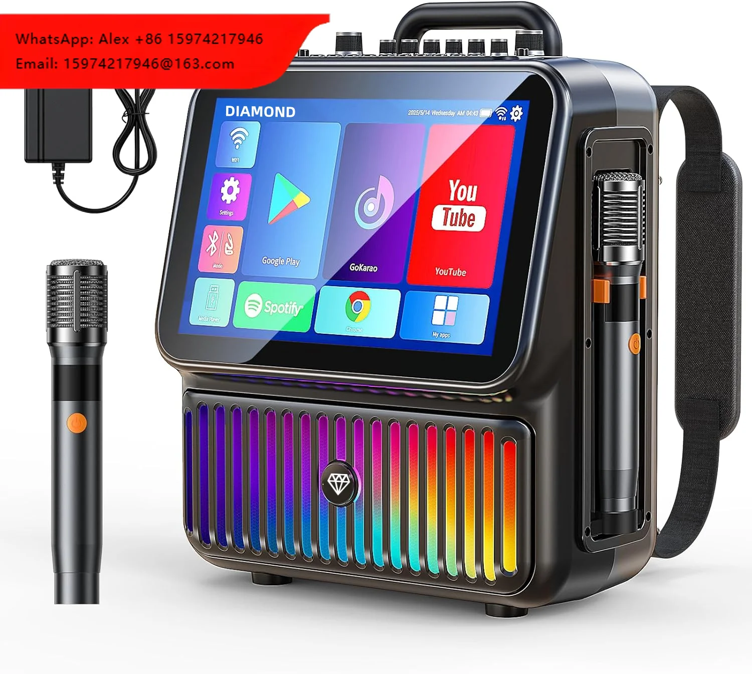 DM-D4 Karaoke Machine For Adults-with Screen 13.3", 2 Wireless Mics, Professional Karaoke System For Home Party