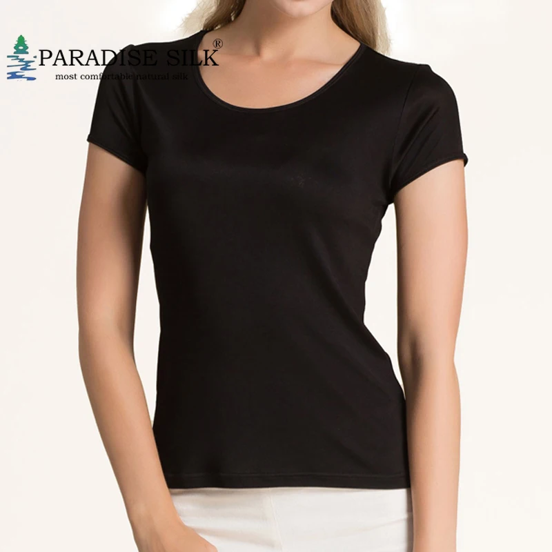 Women's Short Sleeve 100% Pure Silk Knitted Round Neck T-Shirts Top Size L XL XXL XXXL