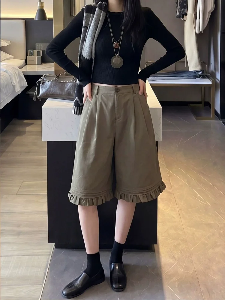 Korea Chic New Simple Vintage Shorts Fungus High Waist All-match Slim Femme Pantalones Casual Hop High Street Pants