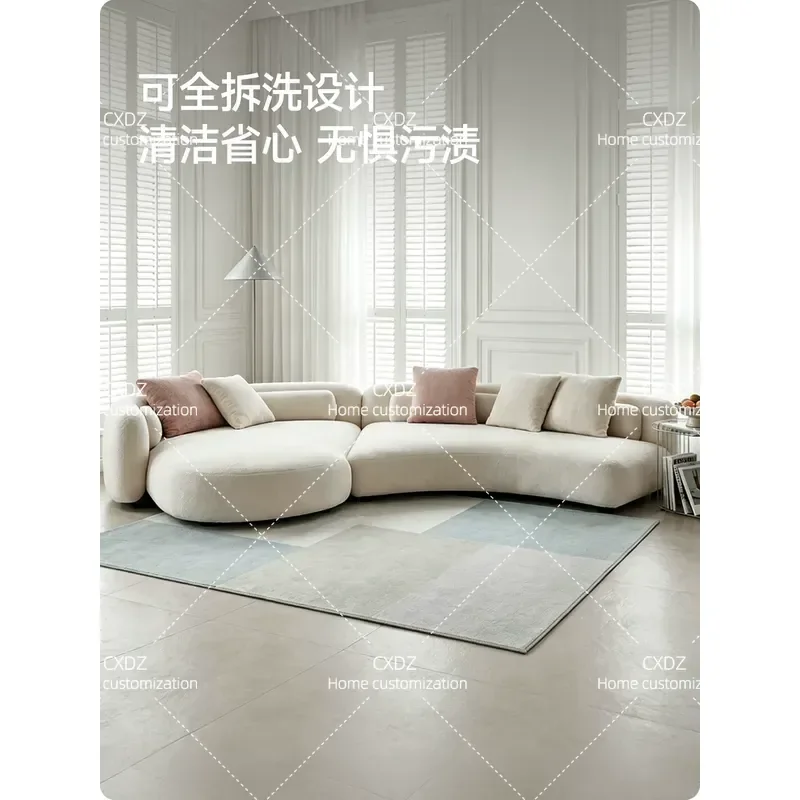 Italian Minimalist Fully Removable Washable Lamb Wool Bessel Special Shaped Cloth Sofa High End Curved Living Room Large Flat