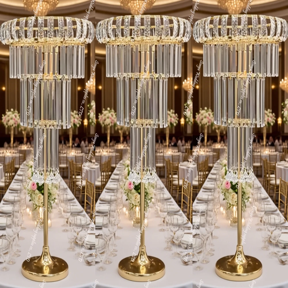 

10 шт., 90/120 см, принадлежности для свадебного декора, Золотая металлическая подставка для цветов, акриловый подвесной светильник, высокие свадебные центральные украшения, украшения для стола