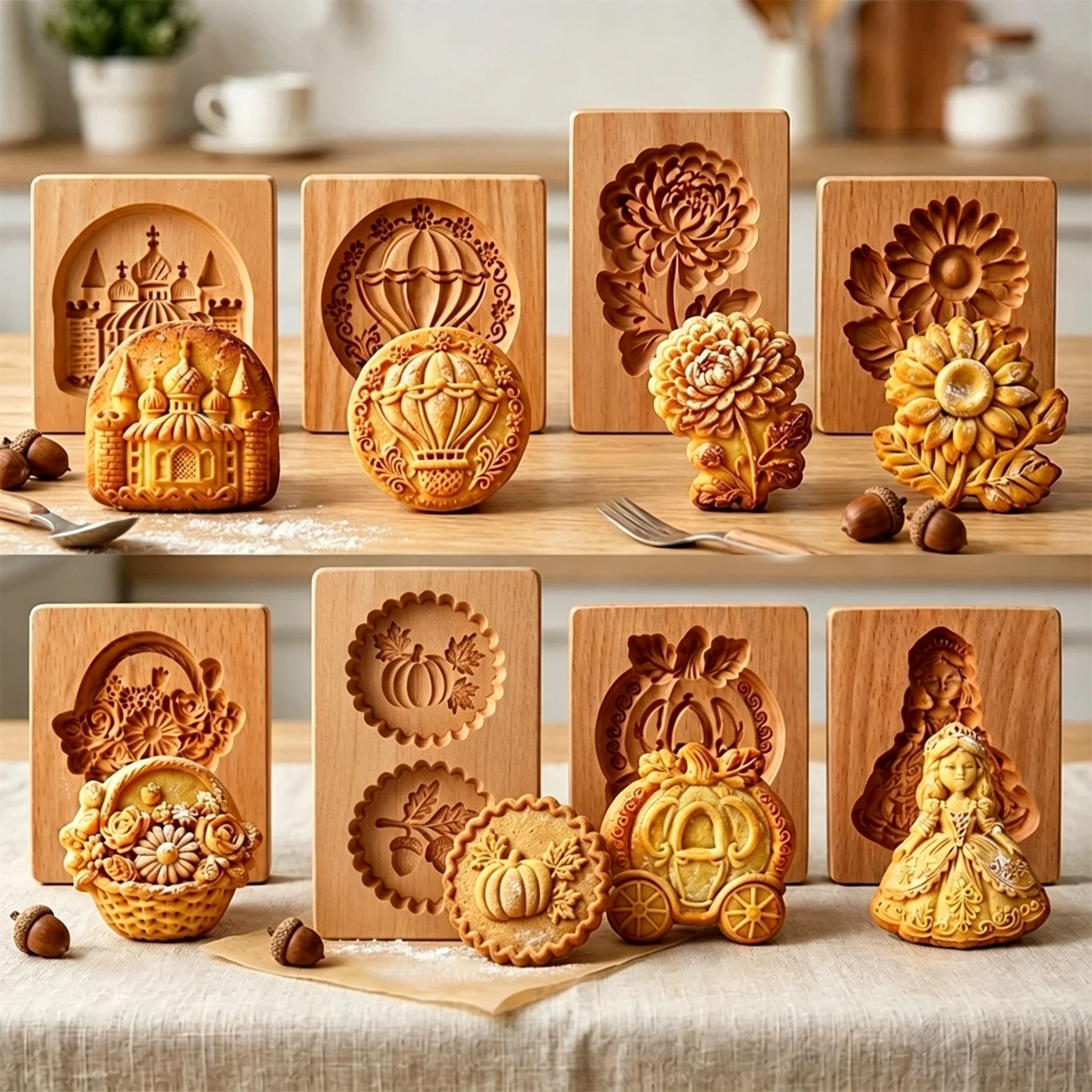 Wooden Cookie Mold Press for Baking 3D Carved Beechwood Gingerbread Stamp Halloween Pumpkin Ghost Embossing Cutter Mold F275