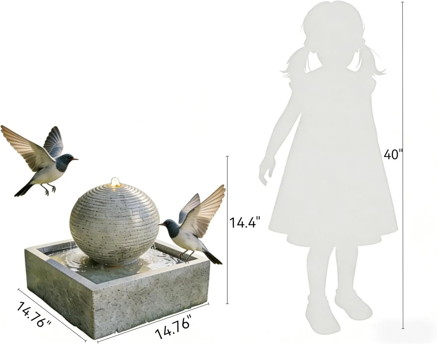 Modern Outdoor Resin Sphere Water Fountain Bird-Friendly Design Fade Resistant Patio Yard Garden Decor