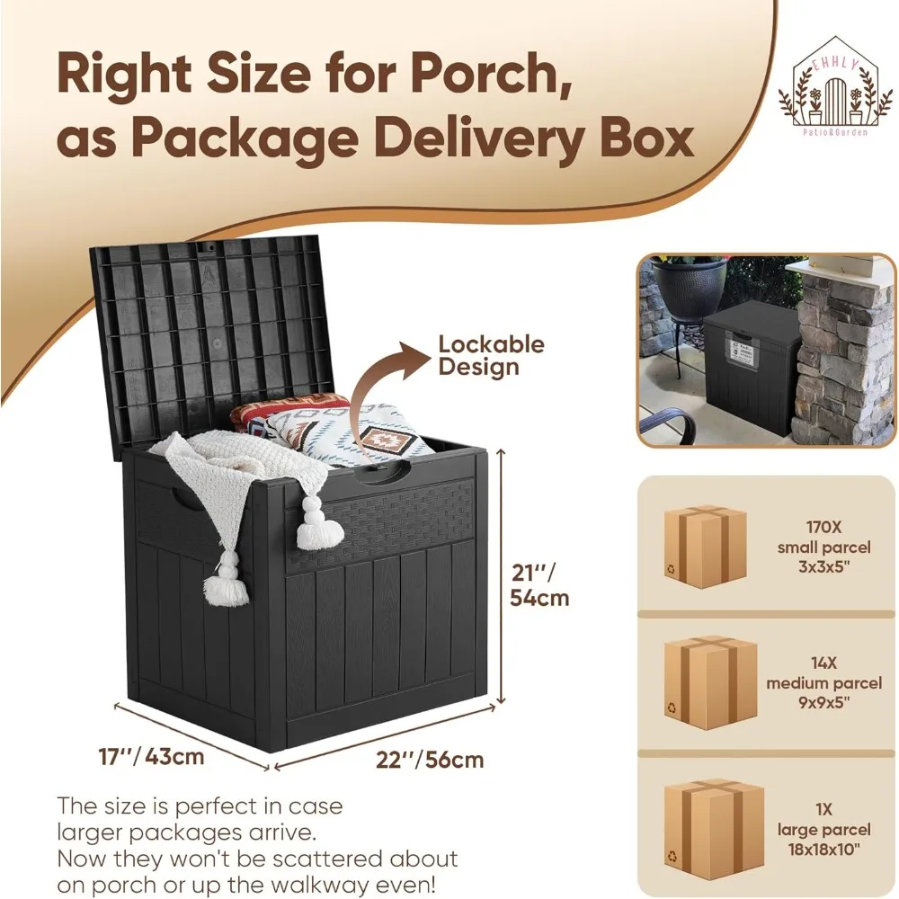 방수 야외 보관함 2개 세트, 소형 데크 박스, 잠금 가능한 안전 배송 패키지 상자, 파티오용, 내후성