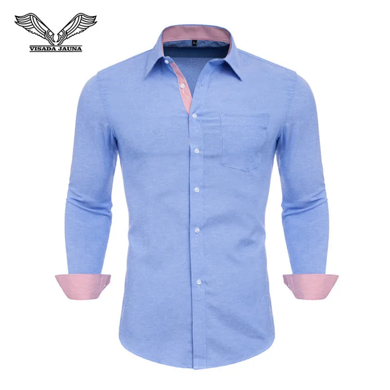 VISADA JAUNA US Europe 2XL Solid Color Men Shirt 2017 Casual Male Brand Clothing Chemise Homme Business Dress Long Sleeve N1154