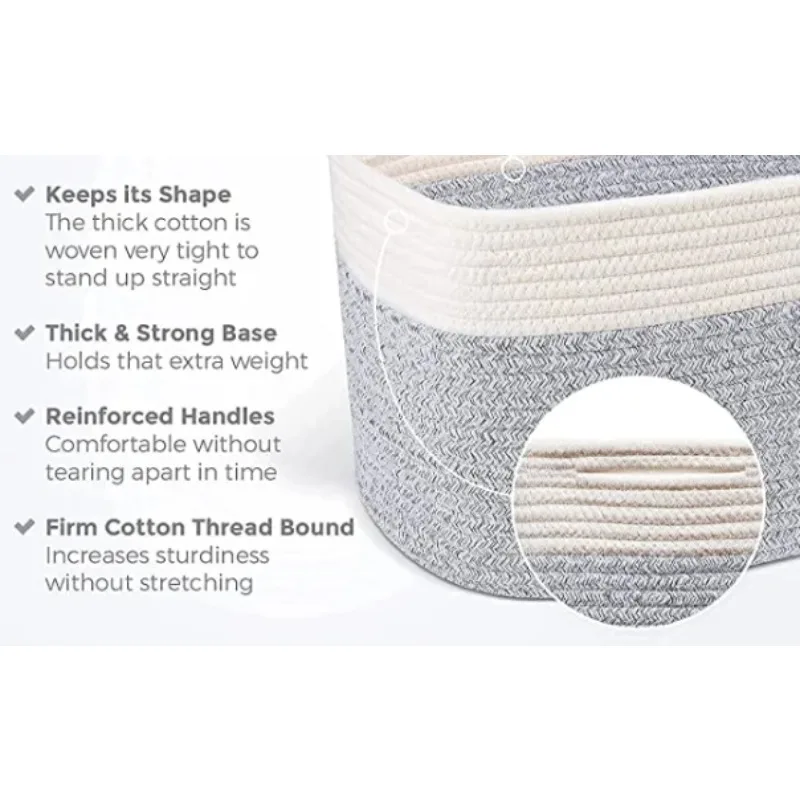 Collapsible Cotton Rope Basket with Handles Soft Round Storage Baskets for Baby Toy Organization and Laundry Use