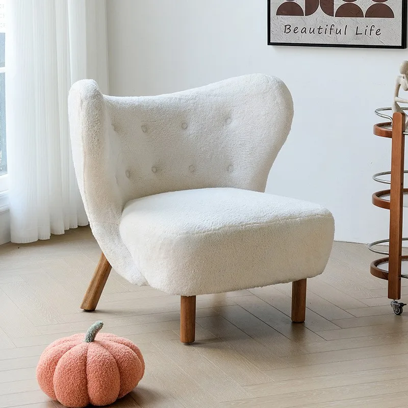 Scandinavian Single Sofa Chair Lamb Wool Plush Living Room Leisure Chair Designer White Simple Light Luxury Bedroom Lazy Chair