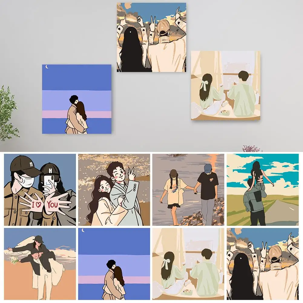 Lovers Cartoon Hand Painted Oil Filling DIY Digital Choose Oil Styles Painting Painting Memorial Day Gift Variety Simple S3S8