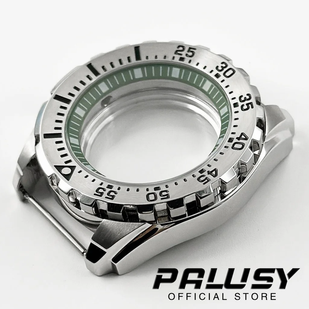 Caja de reloj de anillo verde de 44MM, caja de reloj de acero inoxidable plateado, compatible con movimiento NH34, NH35, NH36, NH38, NH39, NH70, NH72