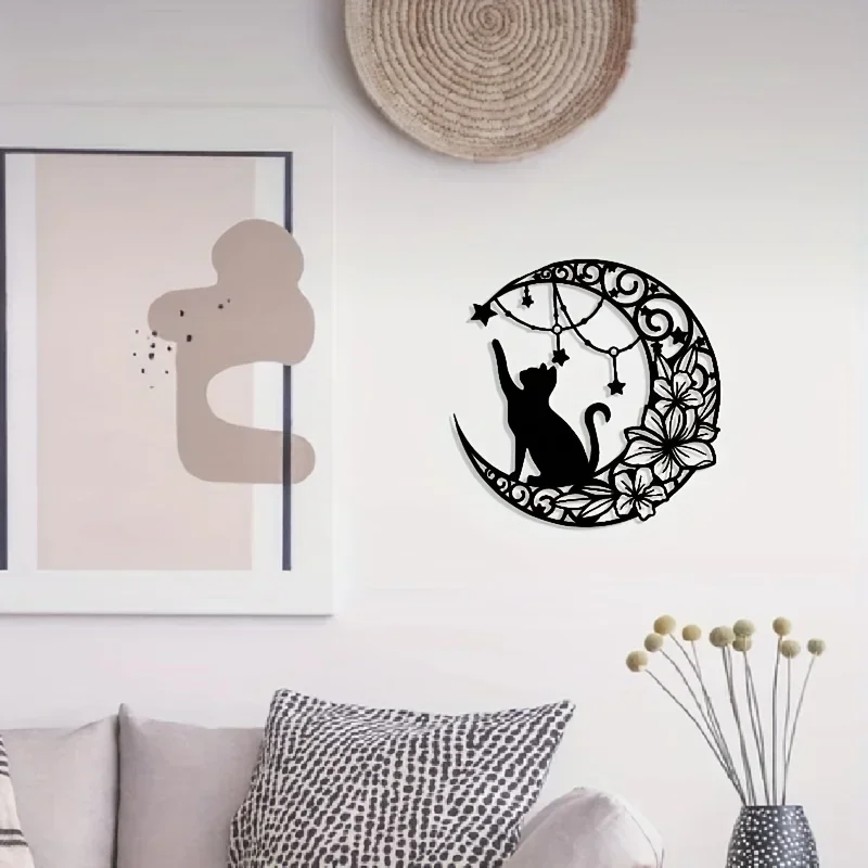 CIFBUY Deco 1pc Wall Decoration Metal Crafts Pendant Black Cat Metal Art Home Decor Outdoor Courtyard Indoor Applicable Decorati