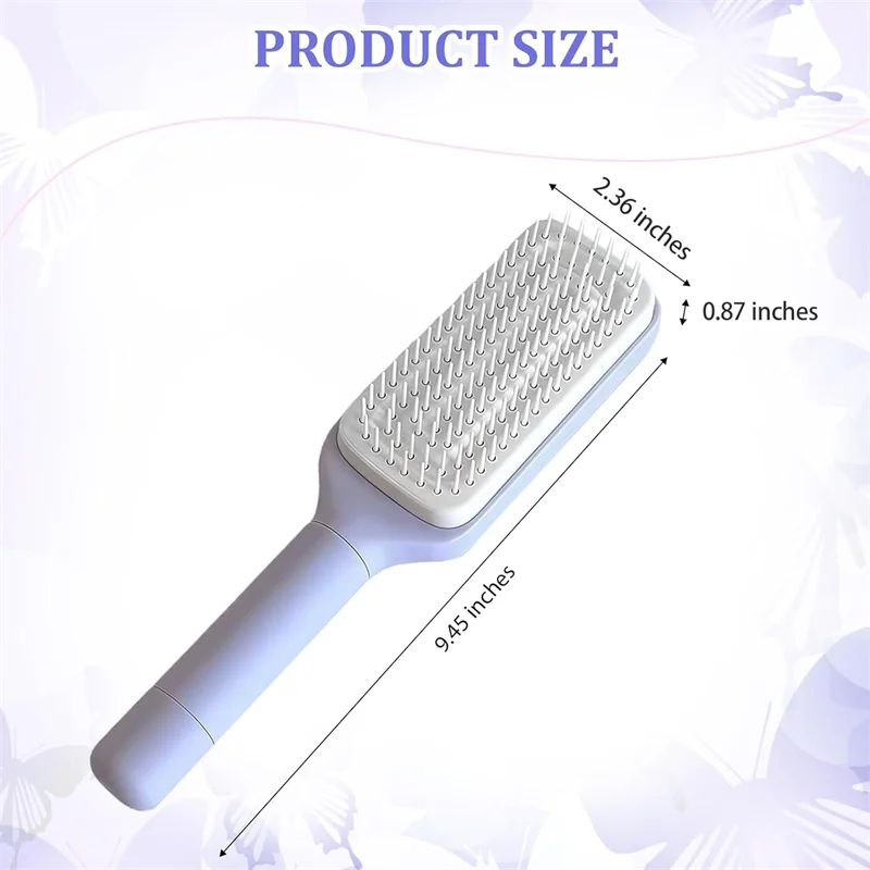 فرشاة شعر ذاتية التنظيف للنساء، فرشاة شعر نظيفة بنقرة واحدة مع شعيرات قابلة للسحب، مشط تدليك فروة الرأس المضاد للكهرباء الساكنة