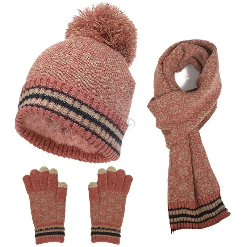 3Pcs Winter Thick Knitted Hat Scarf and Gloves Set Jacquard Knitted Hat, Glove, Scarf Set for Men Women Outdoor Accessories