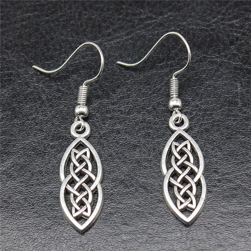 Image of Mode Handgemachte Einfache Design Antike Silber Farbe Triquetra Knoten Anhänger Ohrringe Frauen Vintage Tropfen Ohrringe