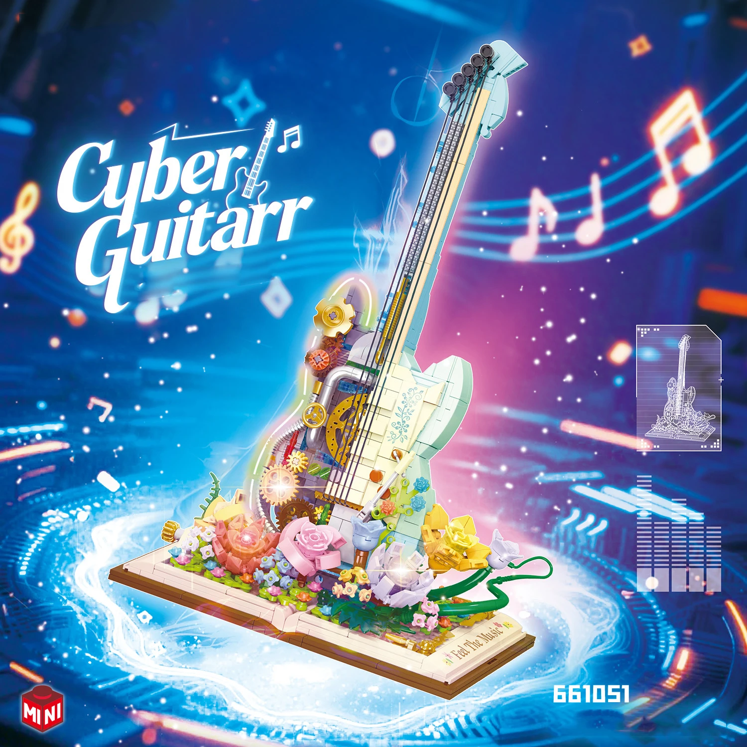 Idea Musical Instruments Mini Block Music Flower Movement Mechanical Guitar Building Bricks With Light Toys For Girls Gifts