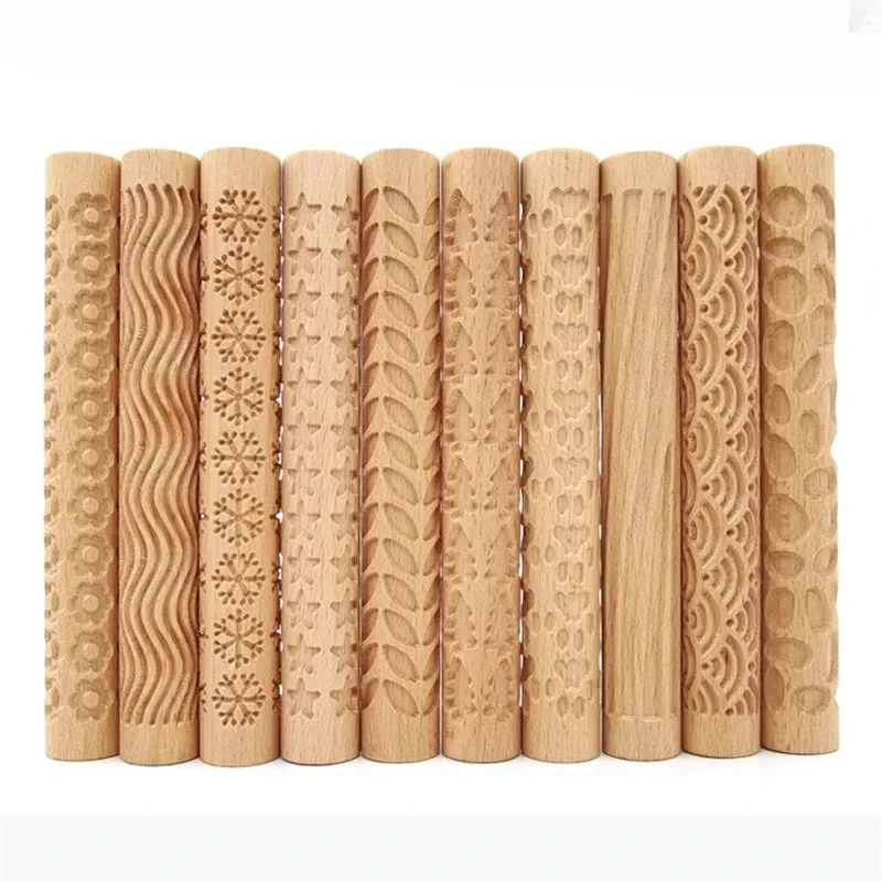 Rodillo de textura de madera para cerámica, arte en cerámica, varilla grabada con patrón floral, rodillo para relieve, herramienta de bricolaje para manualidades con arcilla.