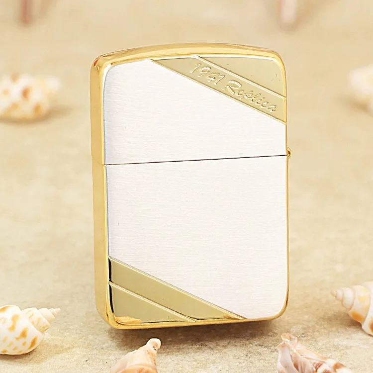 Genuine Zippo Gold and Silver Classic oil lighter copper windproof Kerosene lighters Gift with anti-counterfeiting code