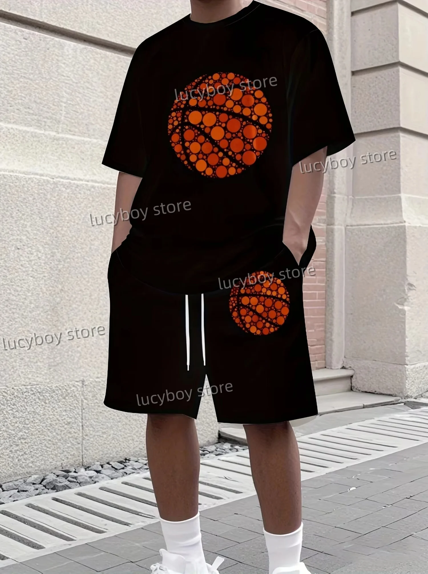 

2025 Summer men's lightweight casual sports tracksuit two-piece set basketball print sports jogging T-shirt shorts set