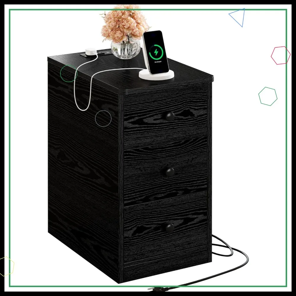 

Modern Nightstand with Charging Station, 3-Drawer Bedside Table with USB Ports and Outlets for Living Room/Bedroom