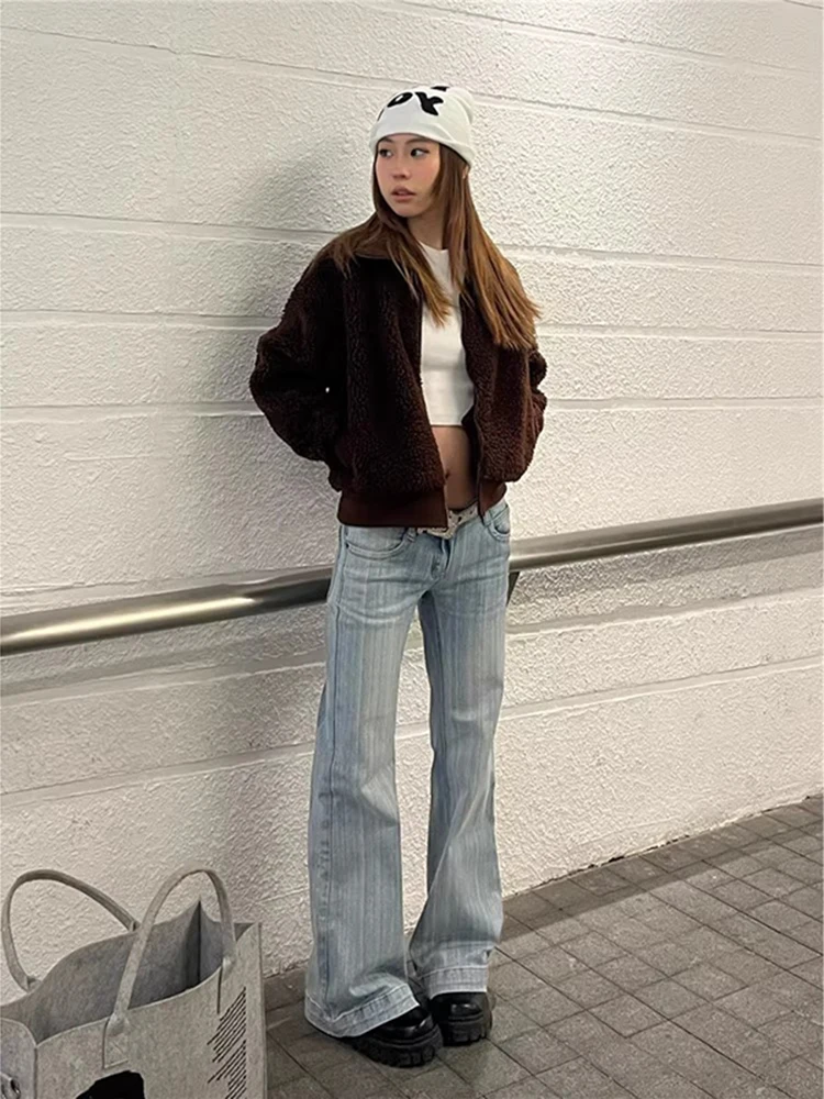 American Retro High Waist Wide Leg Jeans Women Summer Straight Micro Flared Floor Length Tapered  Hoof Bootcut Pants