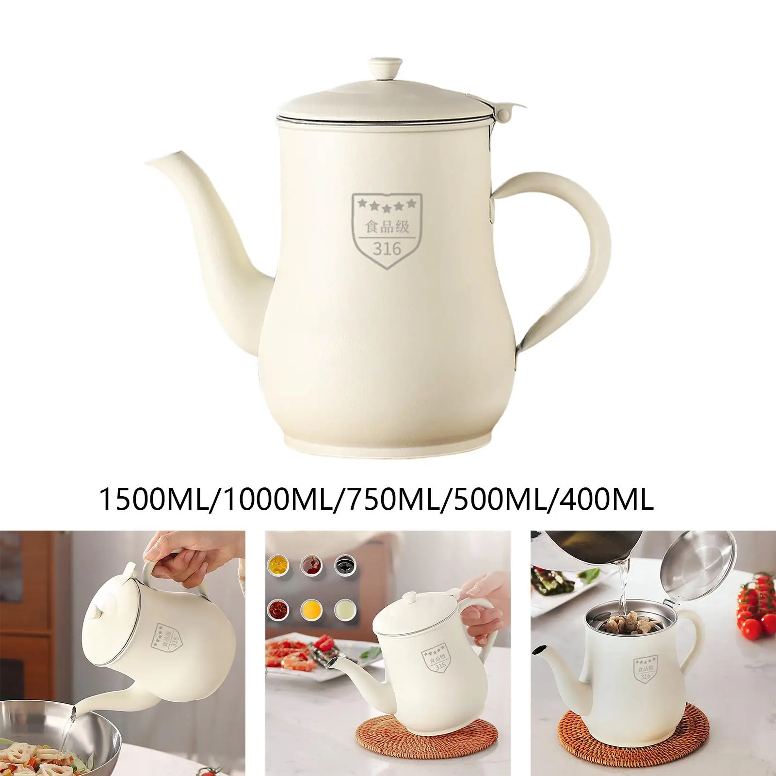 Stainless Steel Oil Filter Pot with Strainer Oil Dispenser Kitchen Oil Container for Salad Cooking Restaurants Drinks Home view 6
