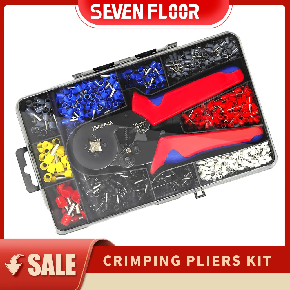 Crimping Pliers HSC8 6-4A Tubular Terminal Crimper WireFerrule Crimper Tools 1200 PCS Terminals Electrical Kit With Box