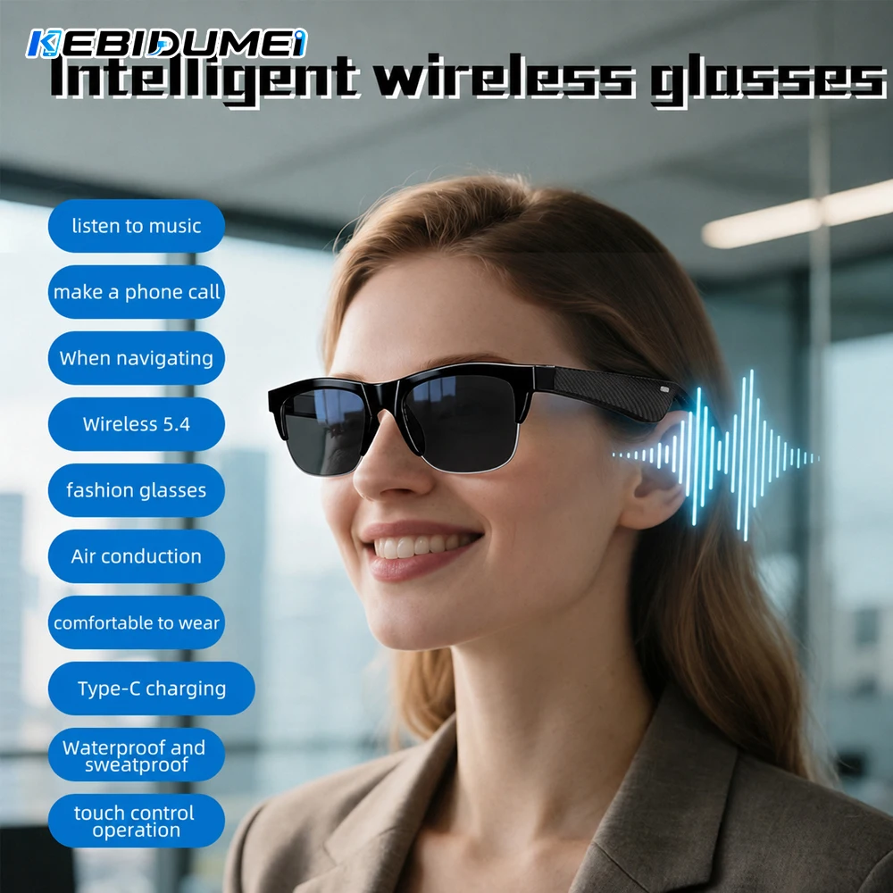 KEBIDUMEI Smart Bluetooth V5.4 Sunglasses Glasses Call Outdoor Sports Headphones HIFI Black Technology Anti-touch UV Sunglasses