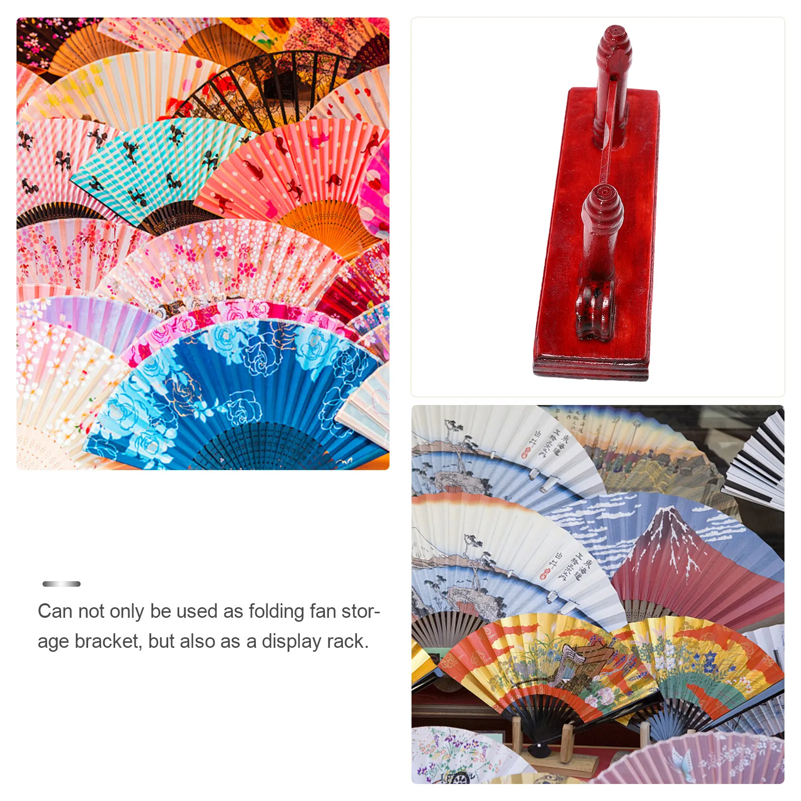 2Pcs Wooden Fan Display Stand Chinese Ancient Technique Folding Fan Holder for Wall Shelf Or Table Display Home Decor Dark Red