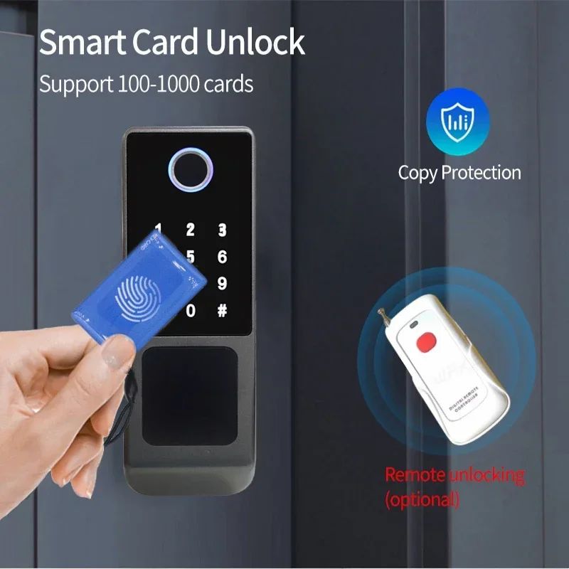 Tuya Wifi cerradura de huella digital al aire libre impermeable Bluetooth TTLock aplicación tarjeta Rfid contraseña Digital cerradura de puerta