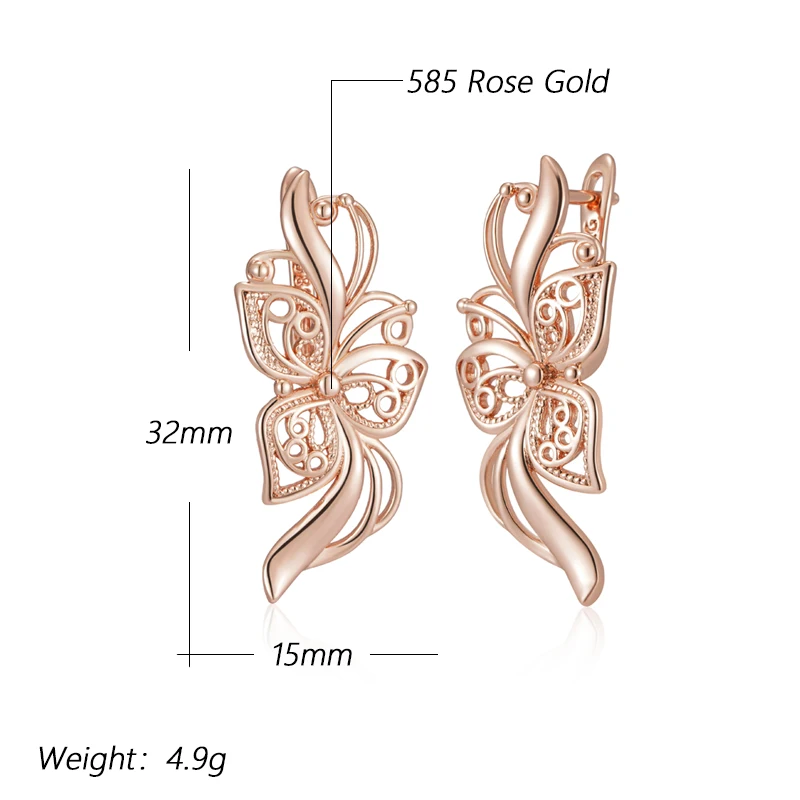 Kinel Hot Unique Glossy Long English Earrings for Women Fashion 585 Rose Gold Color Metal Flower High Quality Daily Fine Jewelry