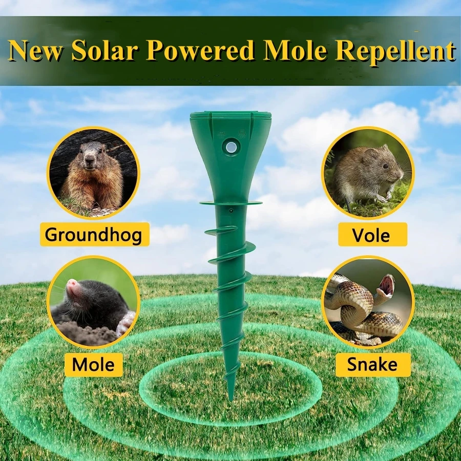 Leistungs starke und effiziente solar betriebene Maulwurf abwehr mit Schraube, Sonic Gopher Repellent für Rasen hof, Outdoor Groundhog Deter ren