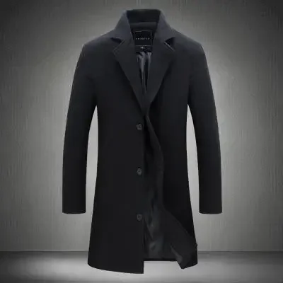 

Men's Outerwear Single Breasted Lapel Long Coat Jacket Fashion Autumn Winter Casual Overcoat Plus Size Trench Men's Woolen Coats