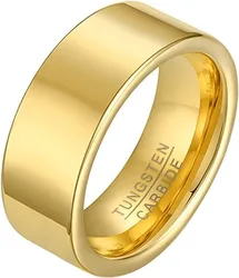 Tungsten Classic Style Flat 6mm 8mm Gold Color Tungsten Ring Polished Shiny