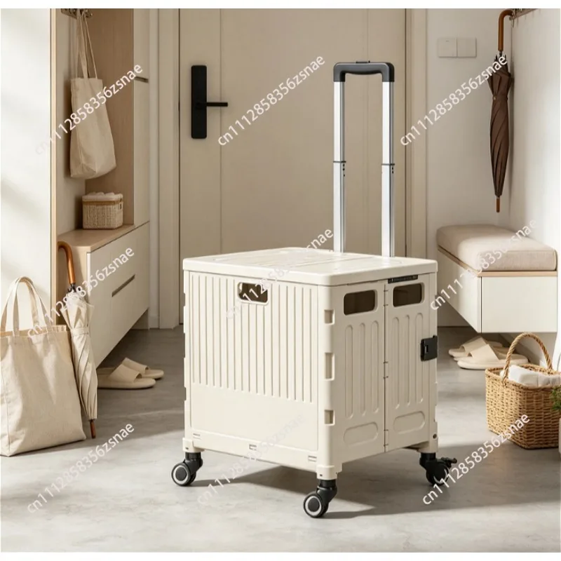 Large Multifunctional Folding Shopping Cart, Portable Movable Storage Trolley for Home Stall Camping