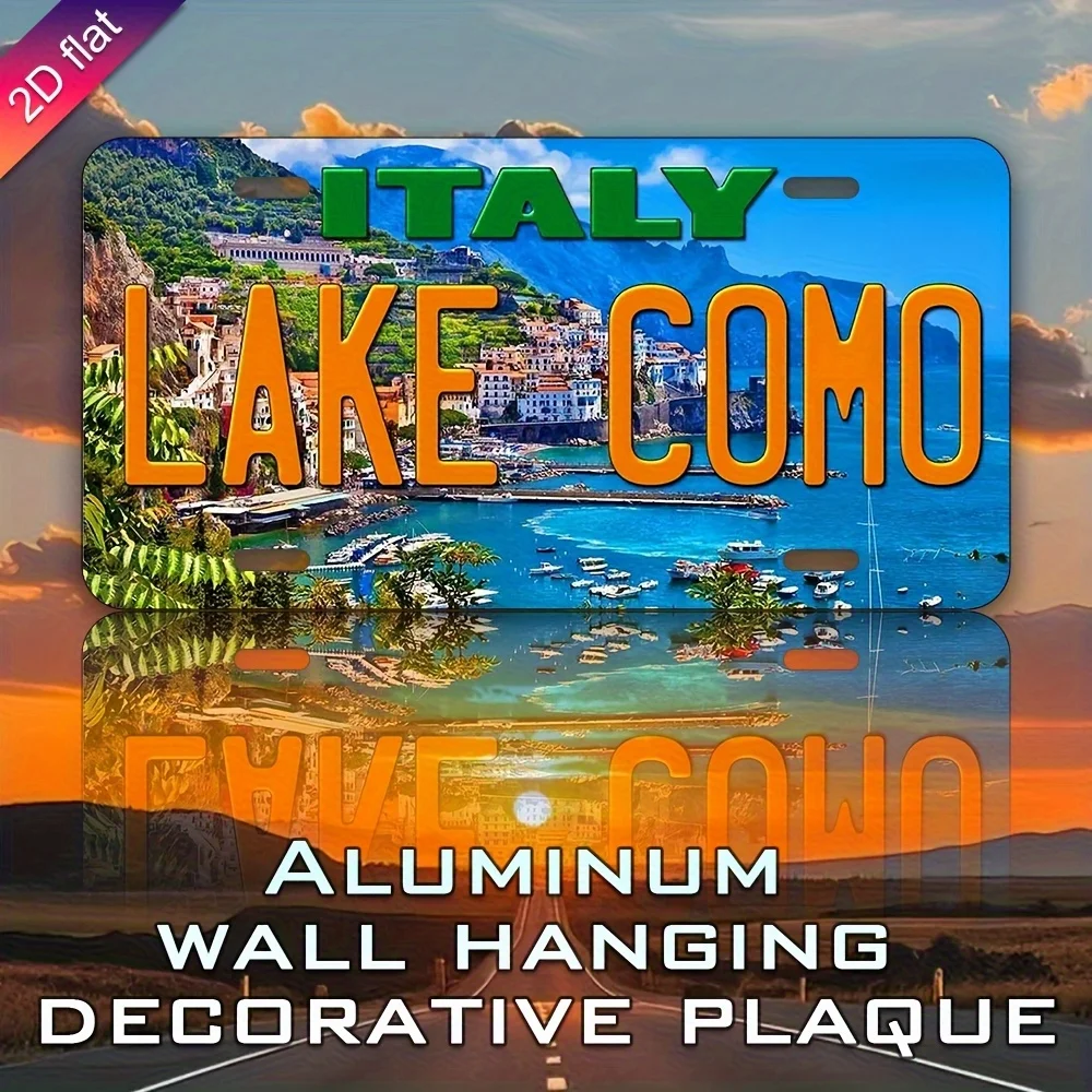 Lake Como Italy Alpine Lake Coastal Town Scenery 2D Flat Printed License Plate Aluminum Metal Painting High Definition Clear Pri