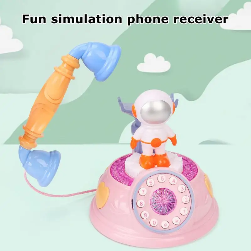 Electronic Music Landline Toy Astronaut Design Rotary Corded Phone Kids Toy Retro Corded Landline Phone Toy For Living Room Home