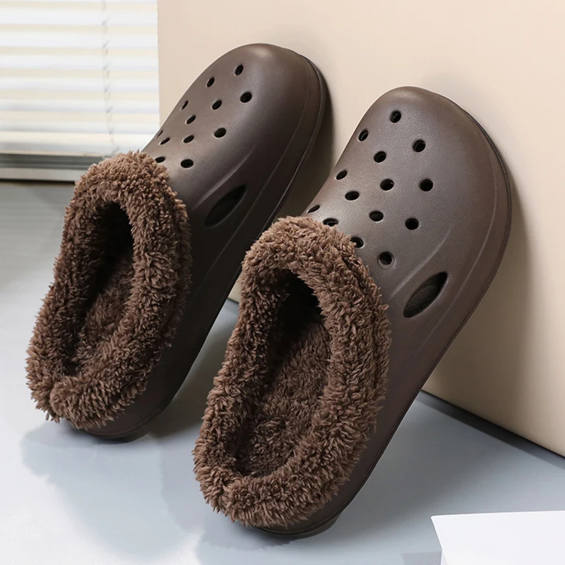 Winter Men Women Slippers Warm Furry Slippers Comfortable Indoor Home Cotton Shoes Casual Soft Plush Fur Clogs For Couple 35-46